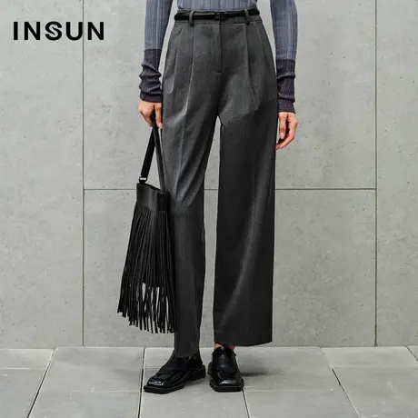 INSUN恩裳线上专选秋季四面弹磨毛直筒美拉德休闲裤图片