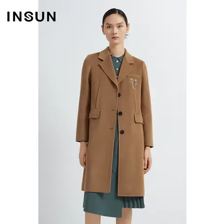 INSUN恩裳线上专选冬季翻领微宽肩羊毛毛呢外套图片