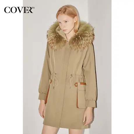 COVER冬季宽松休闲连帽抽绳毛领派克服商品大图