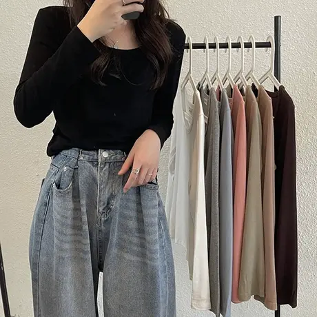 2024年早春秋新款女装长袖T恤白色宽松打底衫内搭甜辣妹上衣ins潮商品大图