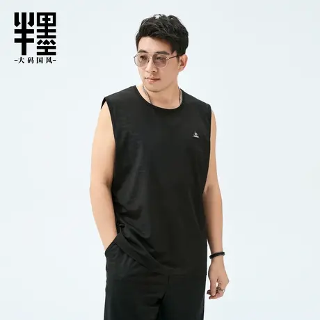 半墨大码男装网眼压花背心男士夏季速干无袖T恤胖子坎肩加肥加大商品大图