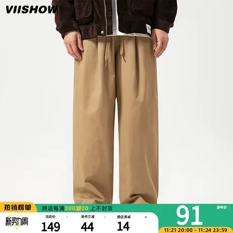 VIISHOW日系复古阔腿裤男秋季宽松直筒休闲裤工装潮牌纯棉长裤子商品大图
