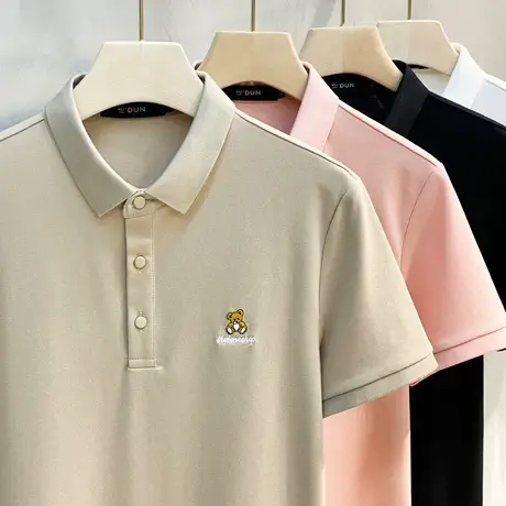 2025夏季简约小熊刺绣翻领高端Polo衫男潮牌新款带领t恤男士短袖商品大图