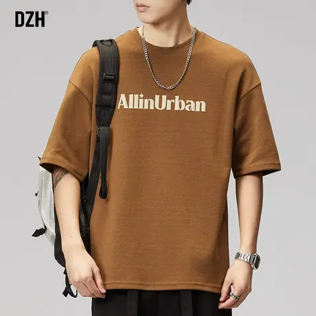 男士棕色字母t恤男短袖夏季男款衣服潮牌男装半袖情侣体恤衫夏装商品大图