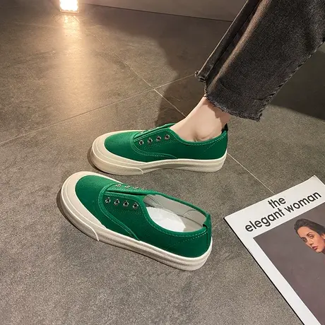 帆布鞋女2024年新款夏季薄款一脚蹬懒人单鞋厚底休闲女鞋百搭板鞋商品大图