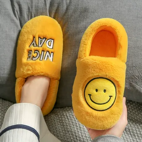 冬天室内居家拖鞋男女情侣可爱毛绒笑脸家居保暖毛茸茸棉拖鞋家用商品大图
