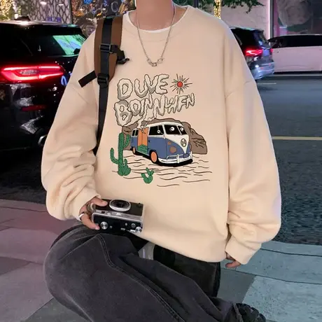 美式卫衣男春秋季2024新款潮流宽松休闲圆领长袖ins潮牌套头上衣商品大图