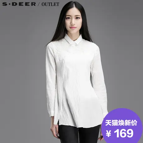s.deer【新品】圣迪奥2015秋装女装明线肌理斜襟衬衫S15180566图片