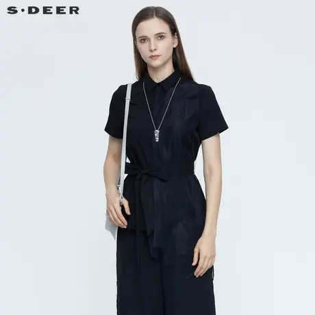 sdeer圣迪奥夏季休闲网纱拼接收腰黑色短袖衬衫S21260431图片