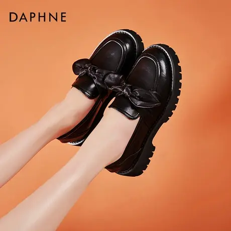 达芙妮复古英伦风小皮鞋女鞋夏季薄款厚底春秋黑色夏天单鞋乐福鞋图片