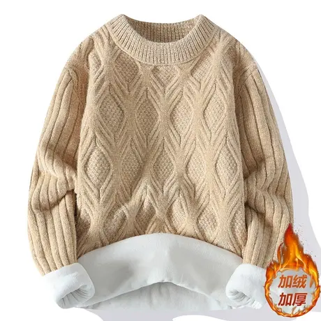 高级感简约毛衣男冬季加厚圆领针织衫潮流宽松慵懒情侣打底衫保暖商品大图