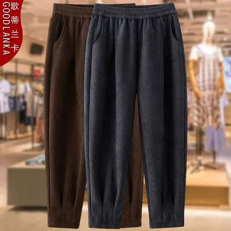 加肥加大码中年妈妈秋冬灯芯绒加绒休闲裤宽松时尚加厚保暖哈伦裤商品大图