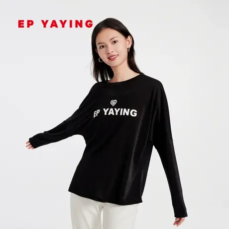EP YAYING雅莹女装 时尚字母印花黑色长袖T恤 2023新款5406A图片