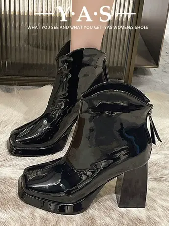 高跟马丁靴女款2023秋冬季新款粗跟英伦瘦瘦靴加绒短靴切尔西靴子商品大图