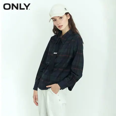 ONLY奥莱2023夏季新款休闲通勤宽松格纹中长款雪纺衫女商品大图