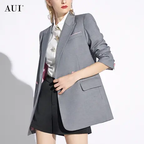 AUI灰色高级感正装职业西装外套女2024早春新款气质垫肩休闲西服图片
