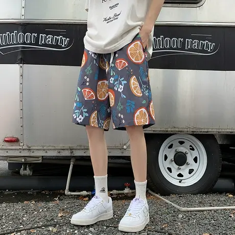 沙滩裤男夏季薄款宽松速干花短裤休闲睡裤可外穿大裤衩潮牌五分裤商品大图