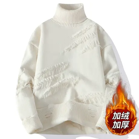 个性高领毛衣男冬季加绒加厚废土风针织衫男宽松慵懒风复古毛线衣图片