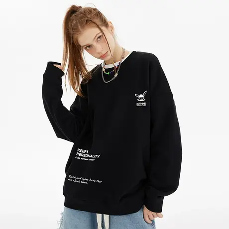 Nuthink欧美潮流高街卫衣男潮宽松oversize潮牌加绒加厚情侣上衣商品大图