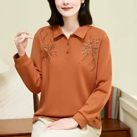 翻领上衣女春秋2024年新款时尚中年妈妈洋气百搭卫衣薄款长袖春装图片