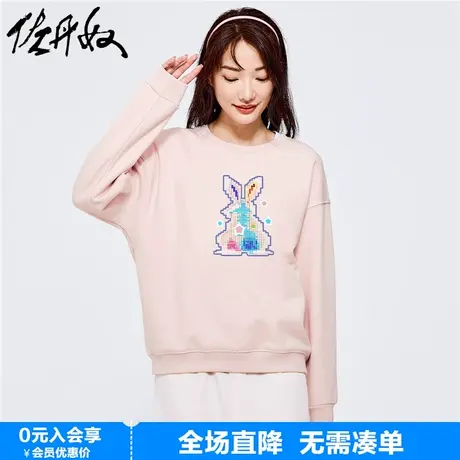佐丹奴联名卫衣女春季新款加绒宽松兔子像素印花套头上衣99393439商品大图