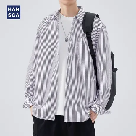 hansca 日系cityboy条纹衬衫男长袖春秋款潮牌痞帅高级感休闲外套商品大图