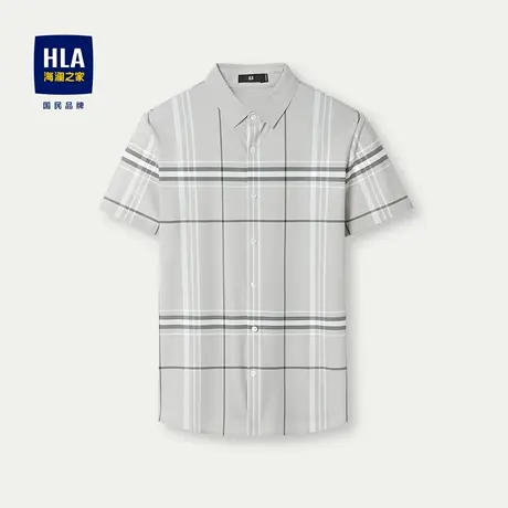 HLA/海澜之家无痕科技短袖衬衫2024春夏新冰丝凉感尖领格纹衬衣男图片