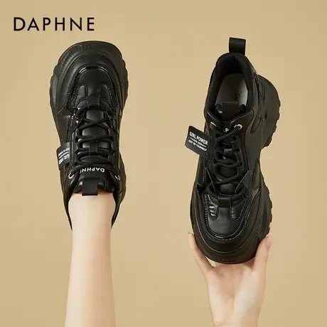 达芙妮2023秋季新款松糕厚底增高老爹鞋女潮流爆款黑色高帮运动鞋商品大图