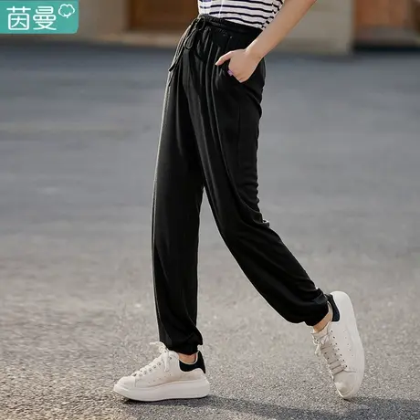 茵曼旗舰店春裤子女款2024新款老爹裤运动裤卫裤软糯垂感休闲裤图片