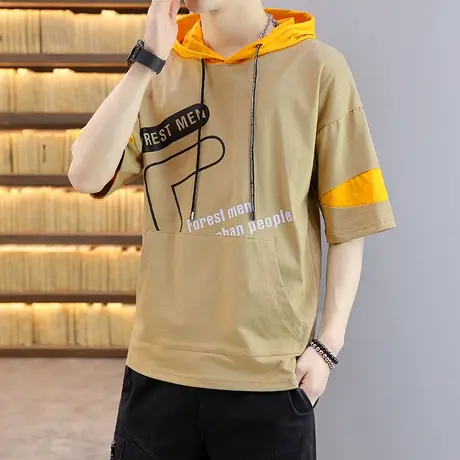 青少年夏季棉感短袖t恤男初中高中学生打底衫潮流帅气夏装上衣服商品大图