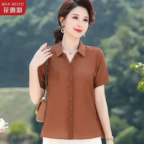 中年妈妈夏季洋气雪纺衫上衣短袖T恤衬衫40岁50中老年女夏装气质商品大图