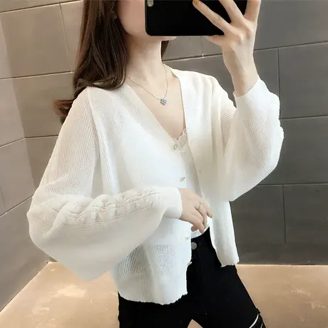 冰丝防晒衣针织开衫夏季2023新款女外套薄款白色披肩配吊带空调衫图片