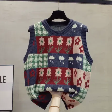 圆领大码针织马甲背心女2023秋装新款宽松外穿马夹外搭厚毛衣坎肩商品大图