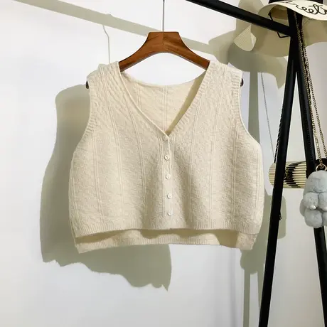 针织背心马甲女开衫外穿秋装新款韩版宽松短款学生无袖坎肩毛衣潮商品大图