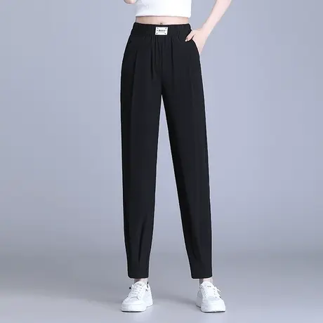 黑色小个子哈伦裤女夏季2023新款高腰遮肉显瘦小脚裤休闲萝卜裤子商品大图