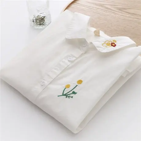 衬衫女长袖学生白色刺绣衬衣女日系学院风小清新纯棉打底上衣春秋商品大图