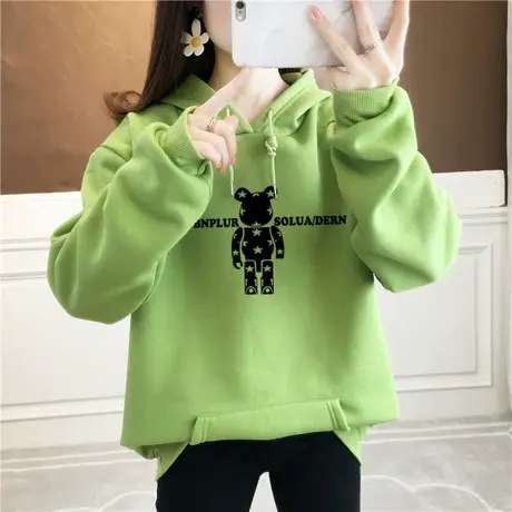 加绒连帽卫衣女秋冬季2023年新款宽松洋气短款加厚小个子上衣外套商品大图