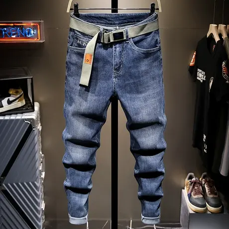2021新款夏季薄潮牌牛仔裤男修身小脚男士百搭韩版潮流长裤子弹力商品大图