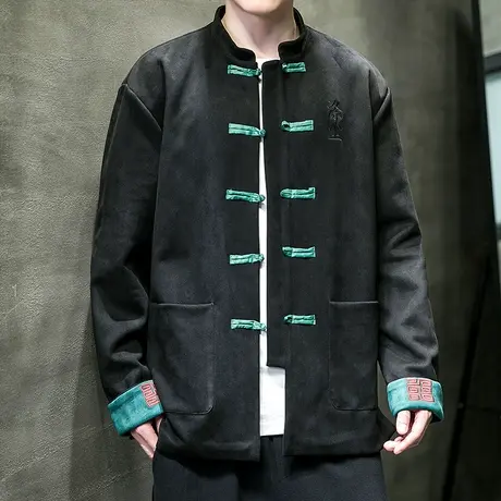 秋冬季中国风唐装外套男士麂皮绒立领外套休闲中山装潮牌搭配一套商品大图