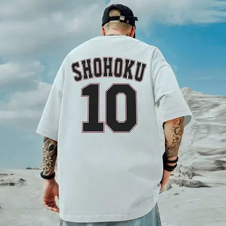 10号宽松T恤樱木花道短袖男加肥加大五分袖纯棉大码男装夏季半袖商品大图