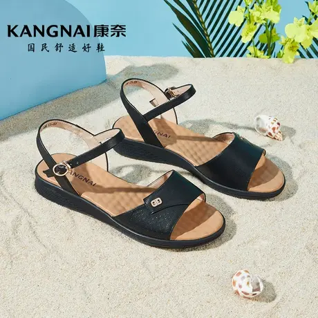 康奈女鞋官方旗舰店2022年夏季新款牛皮一字式扣带休闲百搭凉鞋商品大图