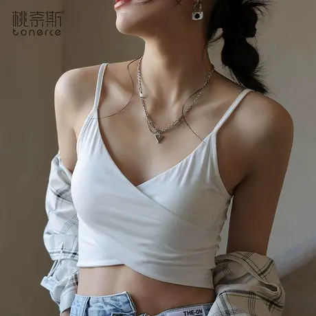 白色小吊带女内搭带胸垫一体文胸抹胸上衣夏外穿露脐打底美背背心图片