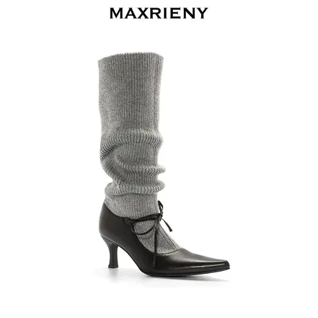 MAXRIENY【商场同款】 弹力袜靴皮鞋高级气质感图片