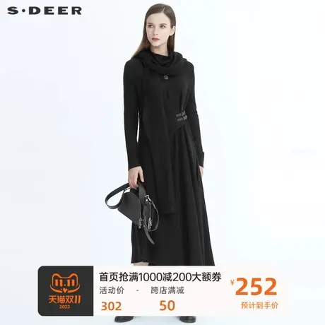 sdeer圣迪奥女装时尚拼接不规则毛呢冬款连衣裙加厚款S20481230图片