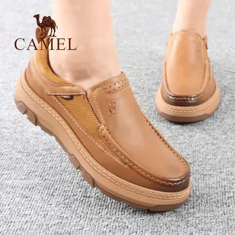 Camel/骆驼男鞋秋季款品真头层牛皮套脚低帮单正男士户外休闲鞋子商品大图