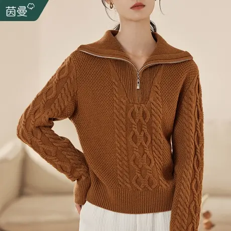 茵曼旗舰店大翻领毛衣女2023冬季新款高级感宽松套头针织上衣外穿图片