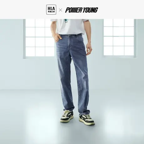 HLA/海澜之家POWER YOUNG牛仔裤2023秋季新款中腰直筒弹力裤子男图片