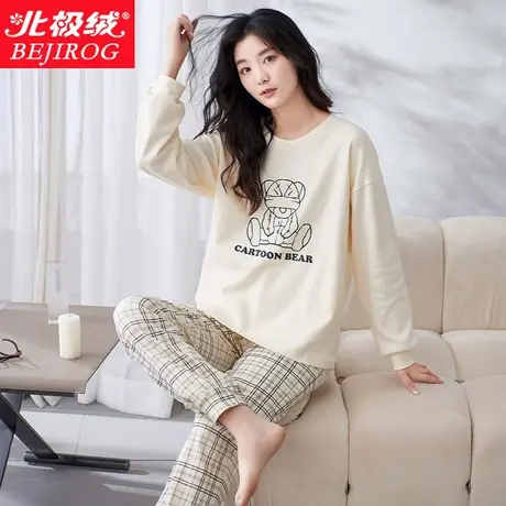 睡衣女纯棉长袖长裤春夏圆领套头可外穿卡通休闲少女家居服套装薄商品大图