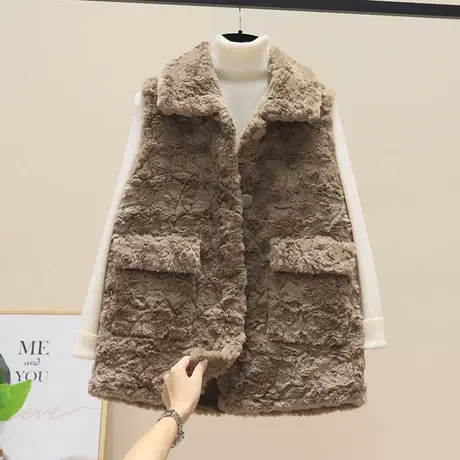 2023年冬新款马甲外套女翻领无袖大衣皮毛一体羊羔毛马夹背心女潮商品大图