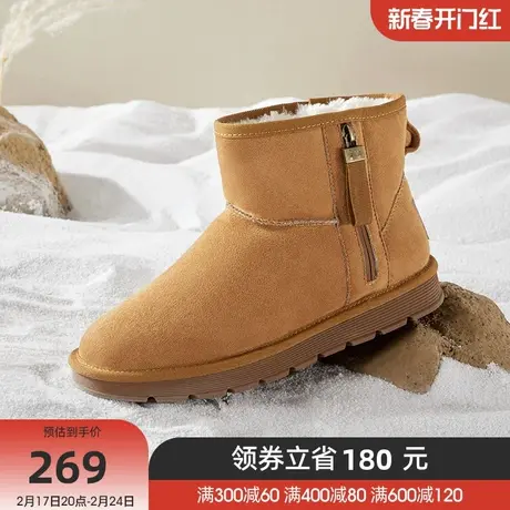 骆驼冬季新款加绒保暖反绒软皮耐折止滑雪地靴商品大图